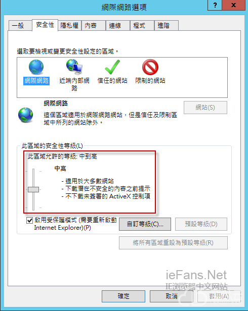 IE安全性等級(jí)則降級(jí)至中高級(jí)